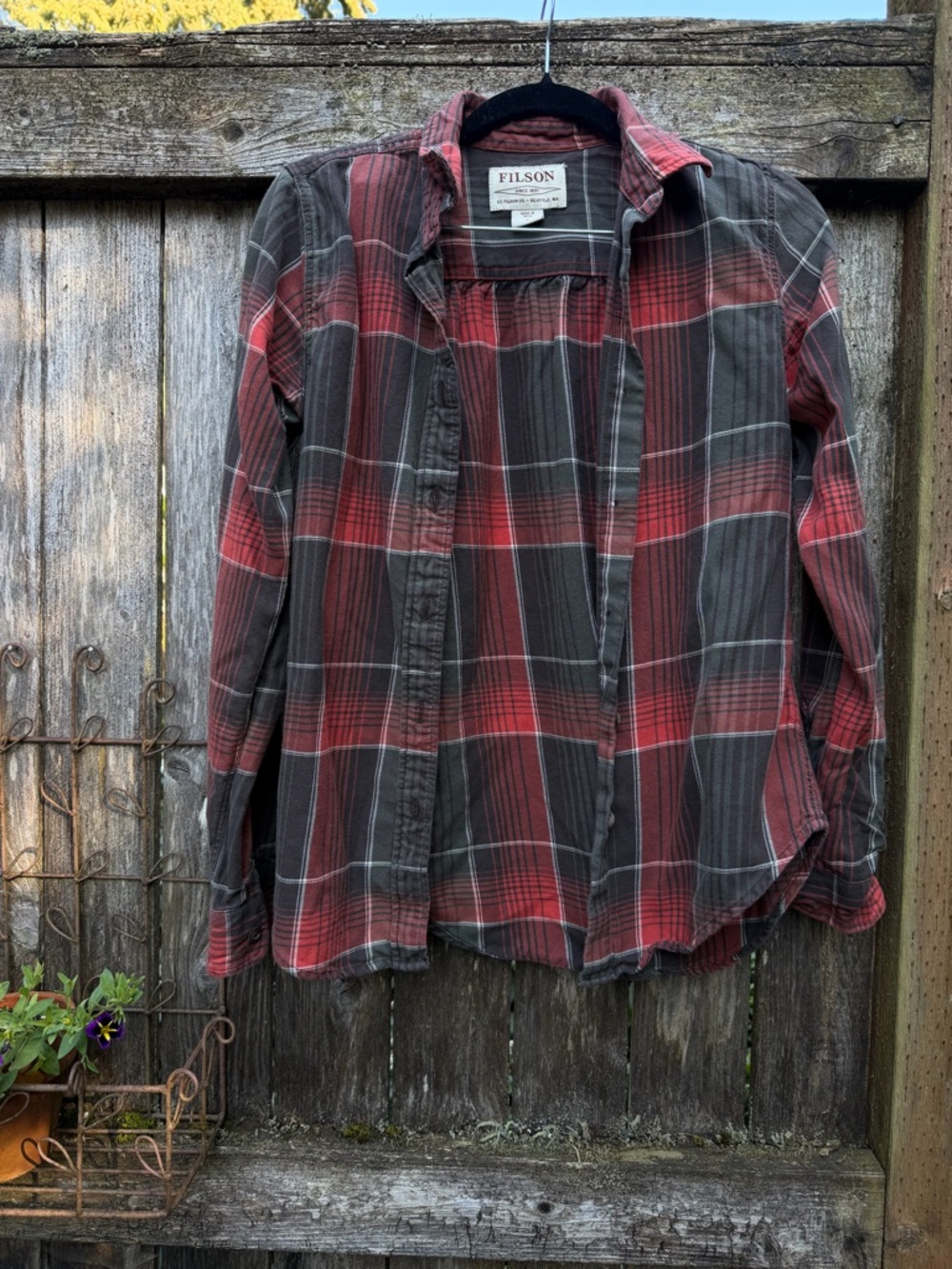 Filson Red and Gray Plaid Shirt with Branded Neck Label